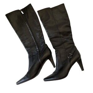 Circa Joan & David 10 Black Cjenterian Tall Stack Heeled Soft Leather Boots